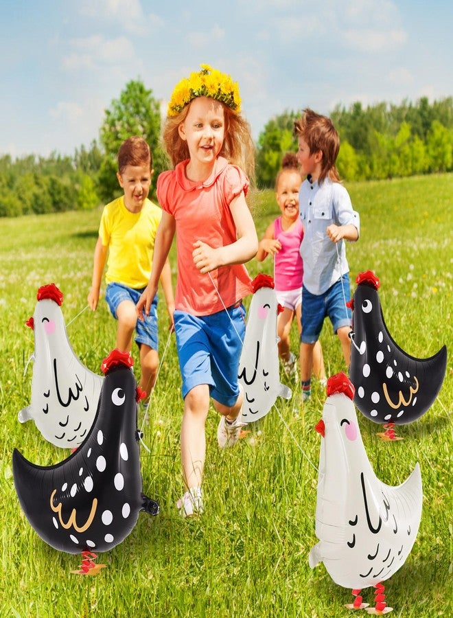KINYFY 6 PCS Walking Chicken Balloons, Aluminum Foil Chicken Party Decorations White and Black Chicken Walking Balloons for Birthday Baby Shower Farm Animal Theme Party, 20 Inch - Image 3